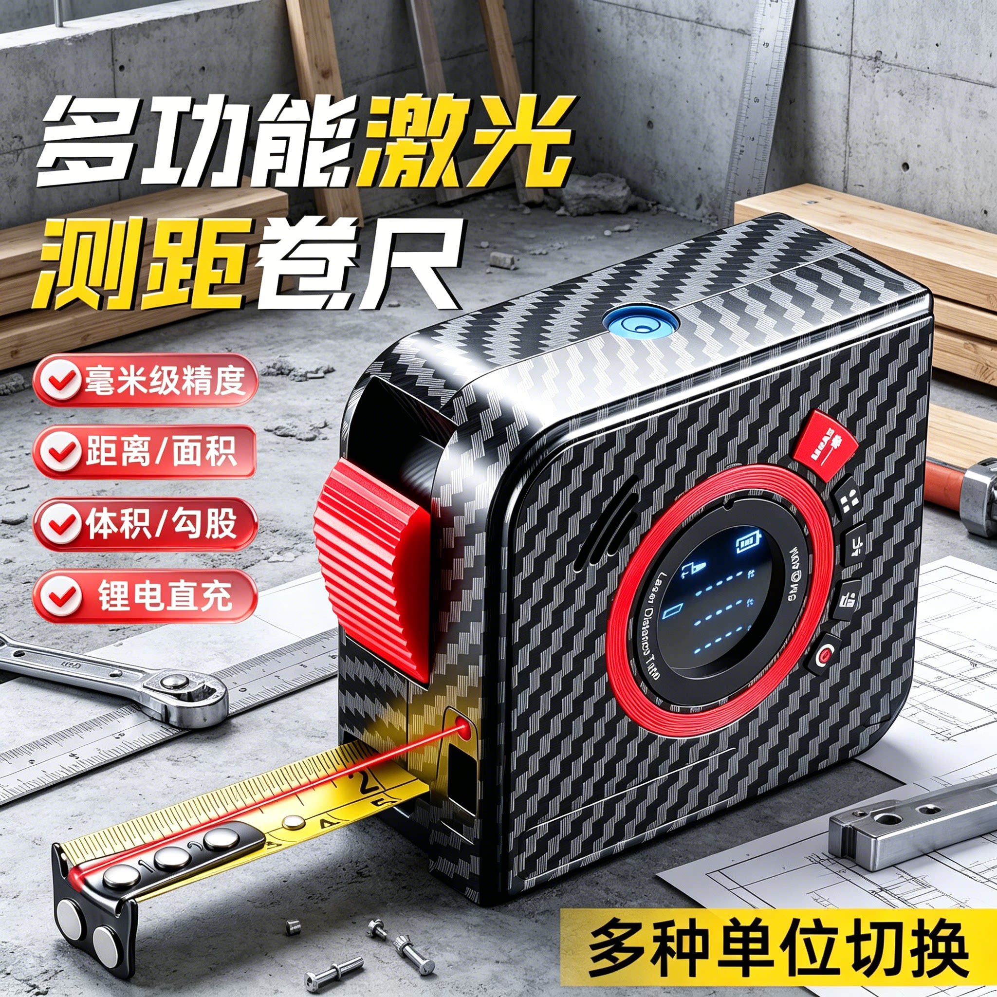 多功能激光尺小型量房仪高精度三合一红外电子激光测距仪智能卷尺