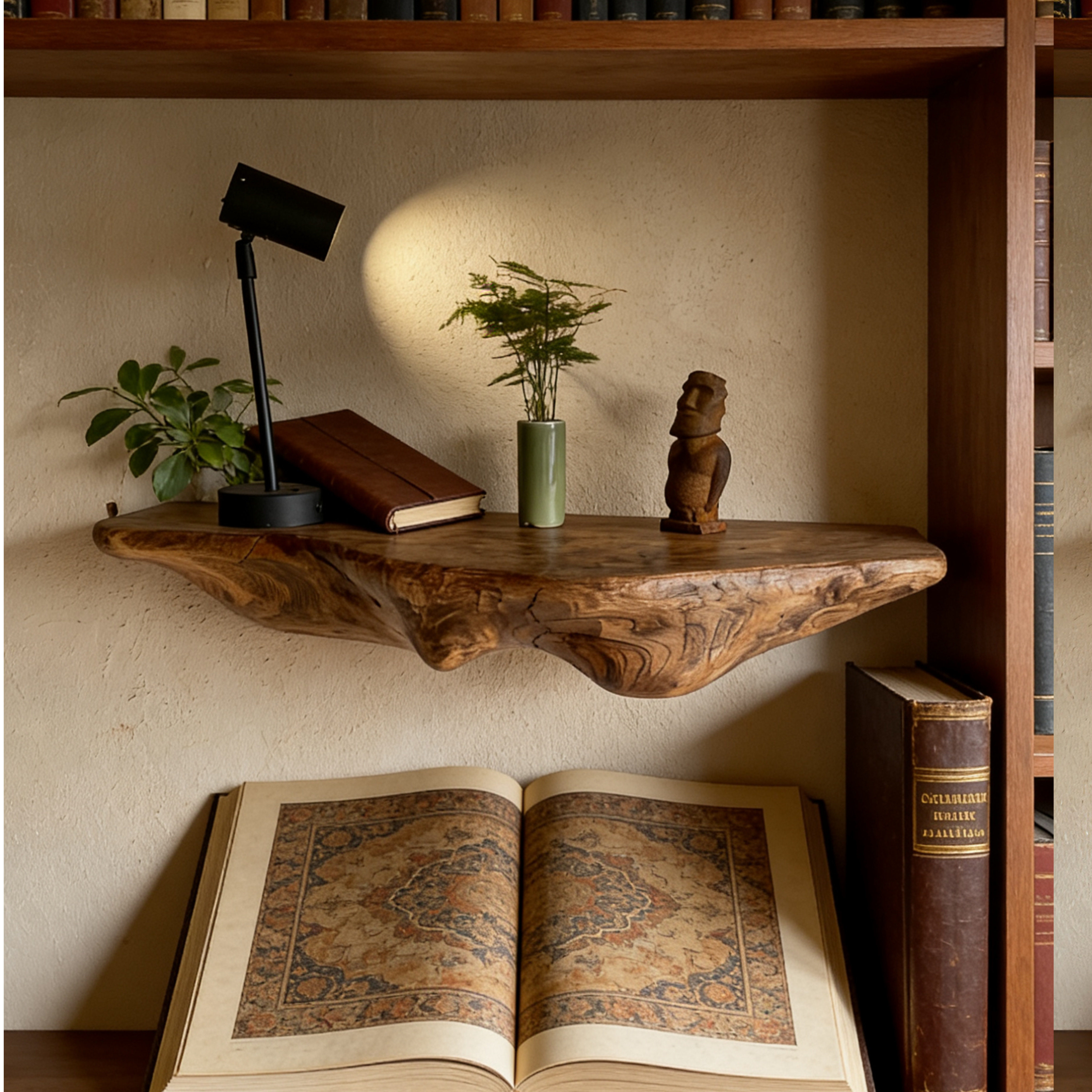 实木置物架樟木隔板墙上悬空简约风客厅书架一字板卧室收纳架