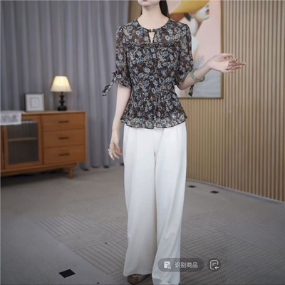 艾丝琪夏季碎花短袖女装两件套