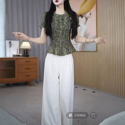 【艾丝琪】夏季新款设计感显瘦上衣+裤子轻薄舒适两件套装M-4XL