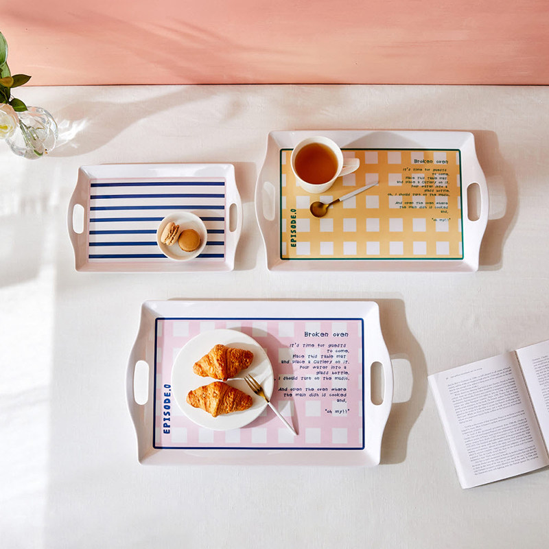 韩国modern格纹托盘三件套长方形餐盘端菜盘下午茶盘点心盘,餐饮具,餐用托盘,淘宝优惠券,粉丝福利购,淘宝优惠卷