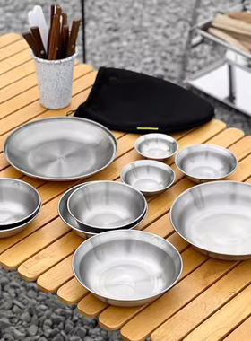 笑脸304不锈钢餐盘饭碗家用韩式餐具10件套便携户外用餐具盘子