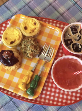 韩国ins博主款红色白色格子餐具托盘桌面香水蜡烛收纳装饰盘