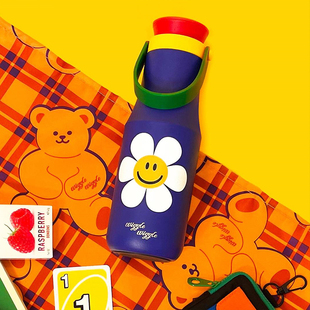 韩国wiggle提手保温杯随行杯不锈钢水杯密封杯花花杯小花外出杯