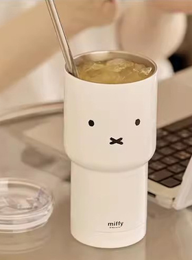 韩国露思同款miffy米菲兔大容量保温杯不锈钢杯保冷咖啡杯吸管杯