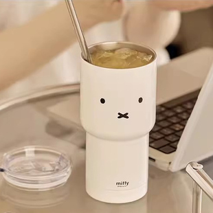 韩国露思同款 miffy米菲兔大容量保温杯不锈钢杯保冷咖啡杯吸管杯