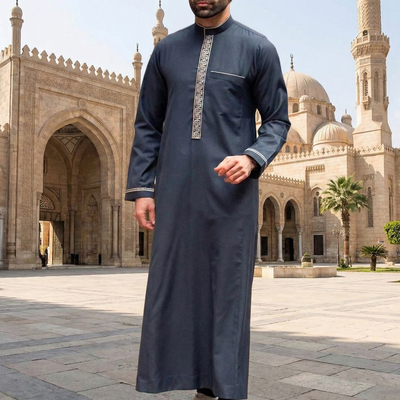 阿拉伯长袍男士立领刺绣民族服装宽松迪拜土豪服装穆斯林礼拜服袍