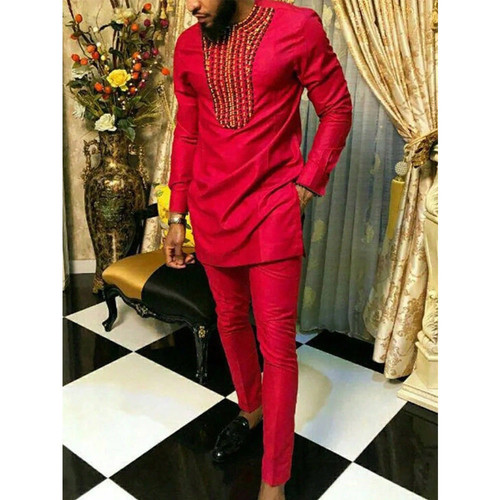 Wedding Men Suit Kaunda 2Pcs Sets African Traditional Outfit