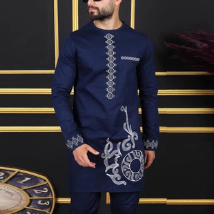 婚礼服Kaftan 非洲男士 民族休闲风格 刺绣两件套上衣长裤 Suit 套装