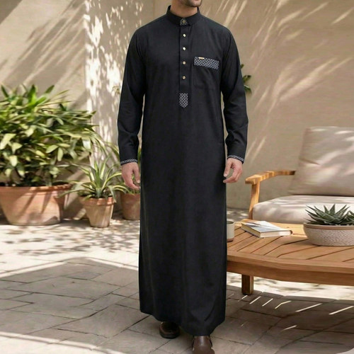 Arab Thobe男士长款袍子刺绣民族服饰宽松男袍大码礼服衬衫大袍