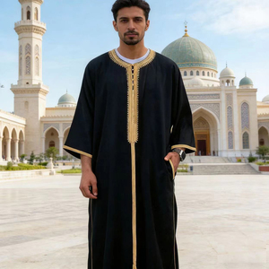 摩洛哥长袍男士绳绣非洲民族服饰迪拜阿巴亚男袍Muslim Arab Robe