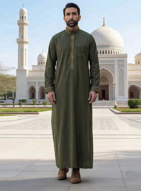 Arab Men Thobe中东阿拉伯长袍民族风刺绣立领非洲长袍衬衫男袍