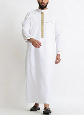 阿拉伯长袍新款迪拜服饰阿富汗白色男袍少数民族服装Robe Thobe