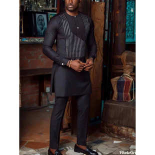 套装 2Pcs 长袖 两件套Kaunda Suit 传统服装 穆斯林礼服民族风男士