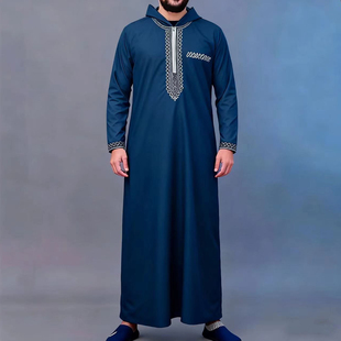 长袍连帽刺绣长款 Men Robe迪拜男士 Arab 男袍穆斯林民族礼拜服