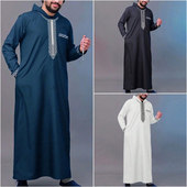 robe刺绣男士 Kaftan Thobe 连帽长袍非洲民族休闲传统袍子宽松