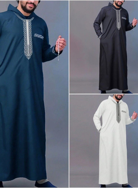 Kaftan Thobe robe刺绣男士连帽长袍非洲民族休闲传统袍子宽松