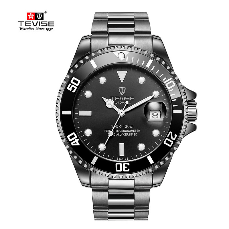 瑞士手表tevise机械表水鬼直播商务手表男士韩版机械防水男表