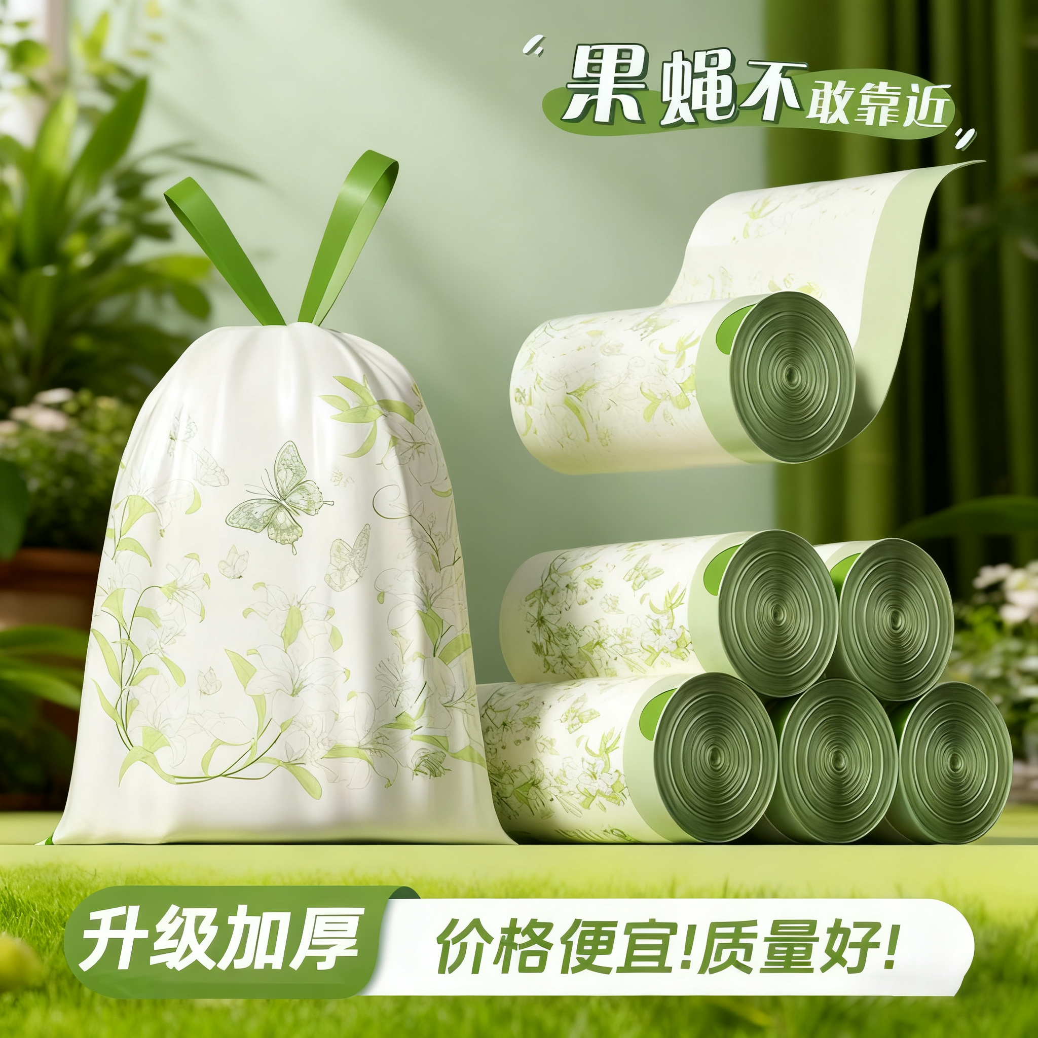 抽绳手提式实惠装厨房垃圾袋4卷