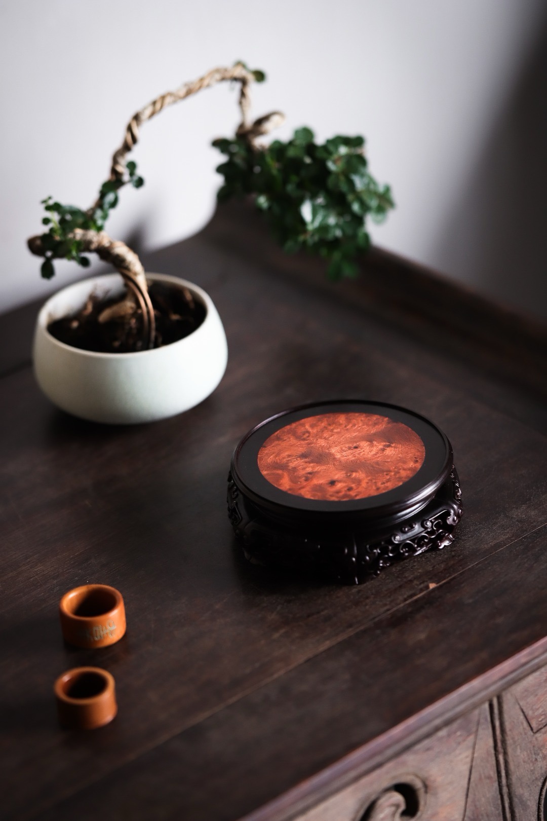 小叶紫檀嵌缅花圆形底座摆件托架茶壶花盆景香炉佛像鱼缸奇石花瓶