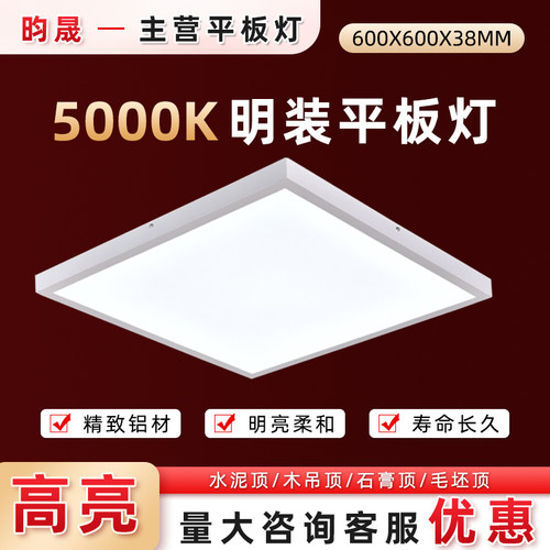 led平板灯一体5000k自然光600X600明装吸顶免开孔60x60吸顶吊顶灯