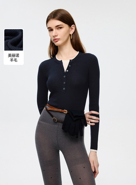 朗姿欧洲EiLEEN ELITEE复古修身纯羊毛针织衫毛衣2025年秋季新款