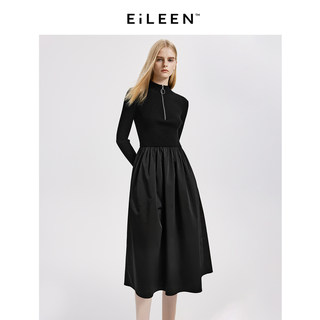 【意大利设计】朗姿气质高级感收腰长袖黑色针织连衣裙冬新款裙子