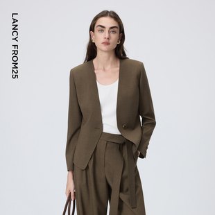 一粒扣短外套 朗姿v领修身 裤 子通勤2026年春季 女 新款 律师系列