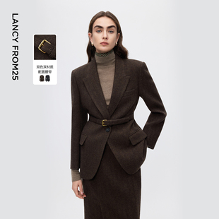 通勤西服女2025年冬季 朗姿老钱风高端羊毛西装 新款 高智系列