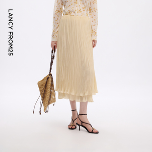 新款 朗姿复古双层a字高腰半裙气质时尚 设计感通勤长裙2026年夏季