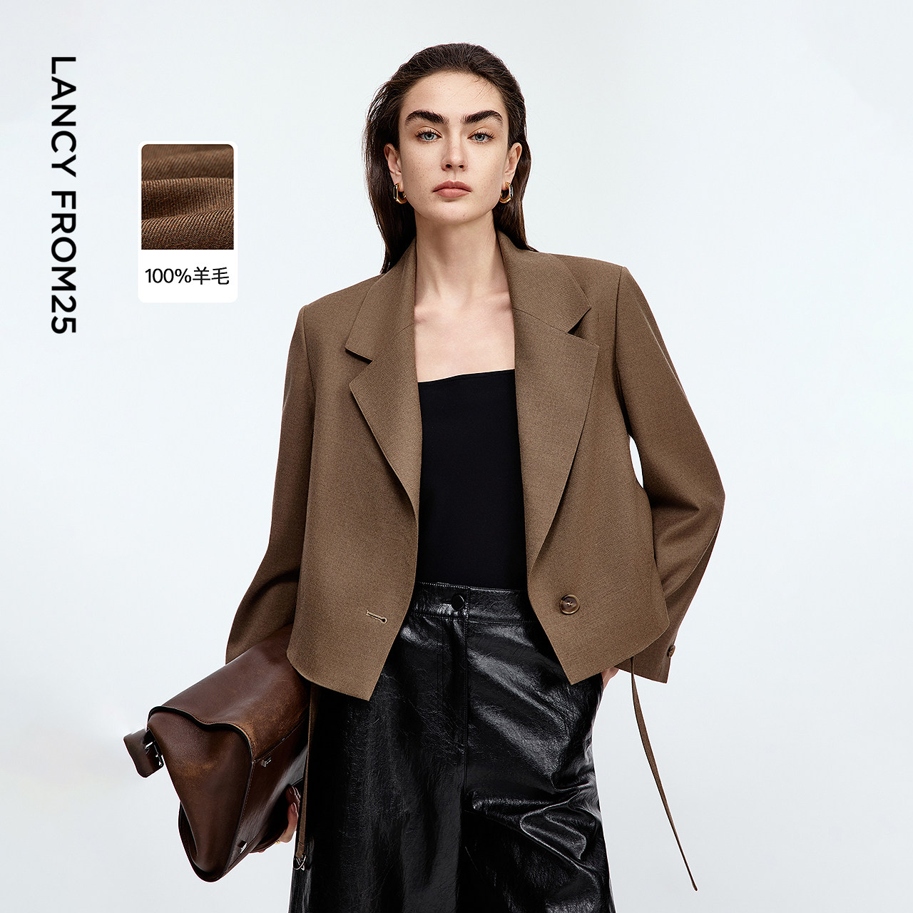 朗姿100羊毛西装领短外套通勤风百搭短款上衣女2025年秋季新款,女装/女士精品,短外套,淘宝优惠券,粉丝福利购,淘宝优惠卷