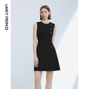 朗姿法式 小众设计感裙子 新款 高端精致气质黑色a字连衣裙2024夏季