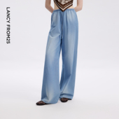 新款 朗姿25系带松紧腰直筒牛仔裤 2026年夏季 设计感阔腿裤 通勤时尚