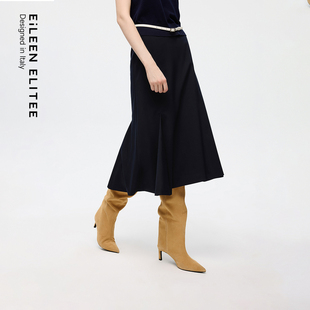 新款 朗姿欧洲EiLEEN ELITEE羊毛高腰A摆半身裙复古2025年秋季