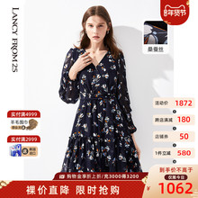 朗姿印花薄款乔其真丝裙2021年夏季新品气质宽松连衣裙图片