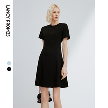 中长款 三醋酸Basic衣橱 黑色连衣裙高级感夏新款 朗姿短裙法式
