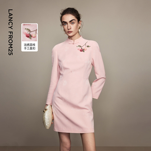 改良旗袍盘扣法绣气质连衣裙2026年春季 朗姿新中式 新款 兰亭叙