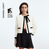 朗姿25三醋酸蝴蝶结圆领小香风外套撞色气质百搭优雅经典 春秋新款