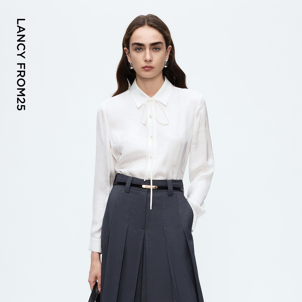 朗姿提花衬衫新中式气质国风飘带上衣时尚通勤内搭2025年冬季新款