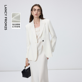女 新款 朗姿醋酸抽绳西装 外套气质通勤戗驳领西服设计感2026年春季