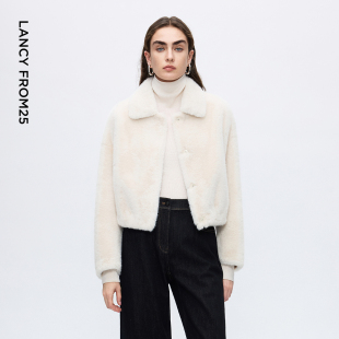 仿皮草2025年冬季 朗姿气质翻领毛绒外套通勤时尚 新款 焦点系列
