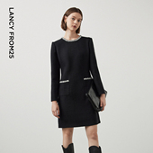 新款 朗姿法式 小香风黑色通勤高级感内搭气质连衣裙2024年春季 裙子
