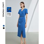朗姿醋酸法式 高级感连衣裙 新款 气质收腰设计感裙子女装 2024年夏季
