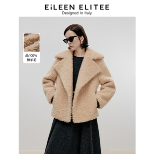 仿皮草外套 新款 朗姿欧洲EiLEEN ELITEE颗粒纯羊毛大衣外套女冬季