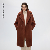 王楚然同款 朗姿颗粒羊毛大衣西装 领中长款 外套设计感冬季 新款