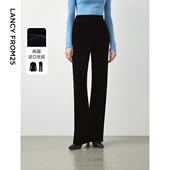 通勤休闲长裤 气质高级感黑色丝绒裤 冬 裤 朗姿复古高腰直筒阔腿西装