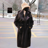 朗姿纯羊毛连帽颗粒羊毛大衣仿皮草2025年冬季 王楚然同款 新款