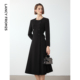 新款 朗姿法式 长裙冬季 长袖 黑色连衣裙 复古高级感气质设计感修身