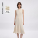 新款 朗姿三醋酸白色无袖 气质收腰连衣裙优雅A摆裙女士2026年夏季