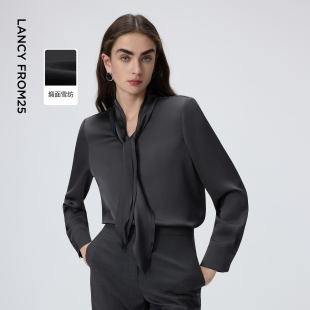 新款 朗姿缎面雪纺系带领衬衫 女气质简约垂感通勤风上衣2026年春季